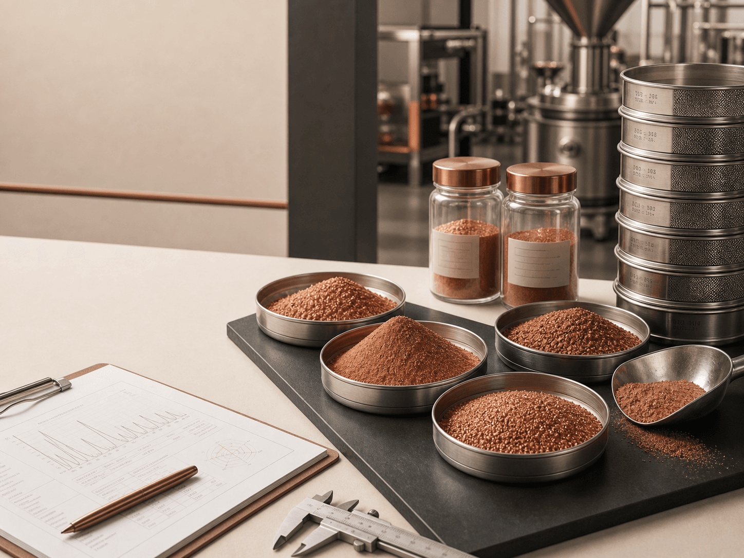 Copper powder samples and precision production tools